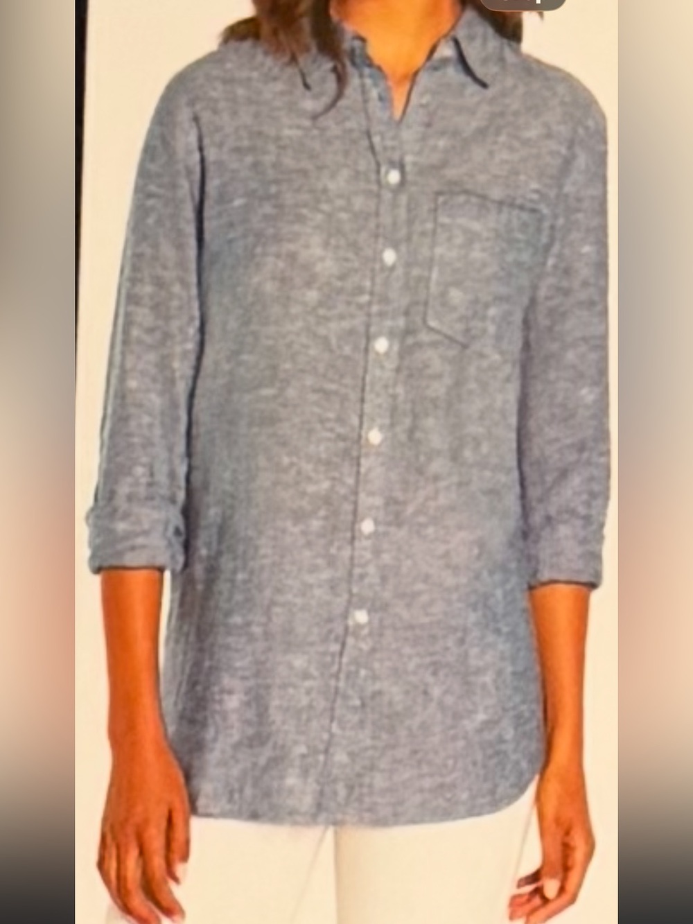 NWT GAP Women Blue Chambray Linen blend Button-Up Shirt XXL